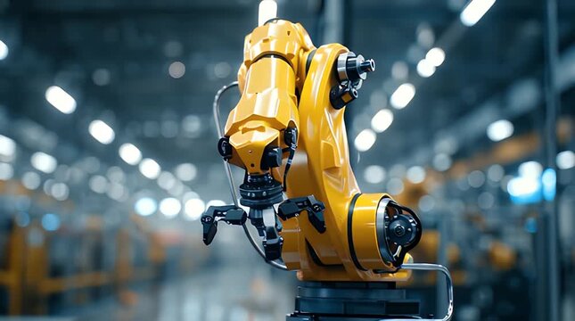 Abstract Industrial Robotic Arm Working in Factory Video.