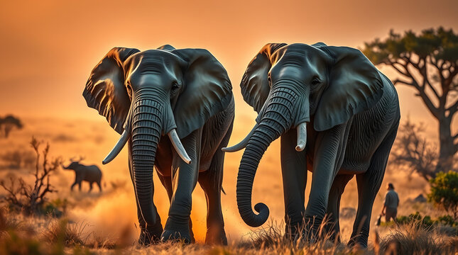 Elephant Family Walking
