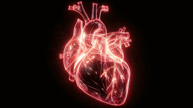 Abstract Red Digital Wireframe Human Heart Beating Video.