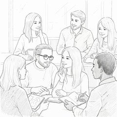 Obraz premium Diverse group of people in casual meeting, discussing ideas and collaborating.