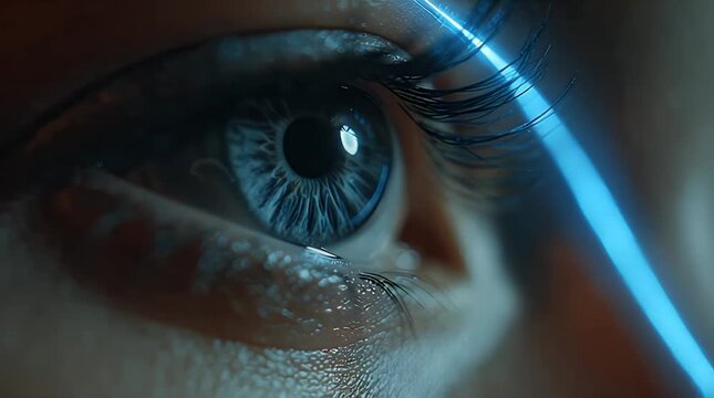 Abstract Blue Digital Biometric Eye Iris Scanning Security Video.