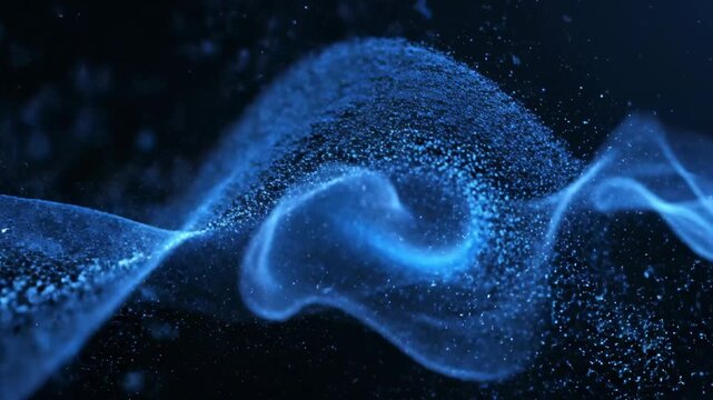 A digital illustration of a blue, glowing, particle-like creature's head with a large eye