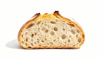 Sliced artisan sourdough bread with airy crumb and golden crust