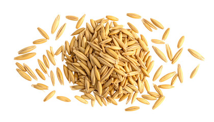 A close-up of a pile of golden-brown oat groats against a black background