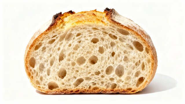 Sliced sourdough bread with airy crumb and golden crust