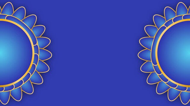 Abstract Blue Floral Design with Golden Accents on a Royal Blue Background.