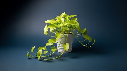 light green pothos houseplant with cascading leaves in a white pot