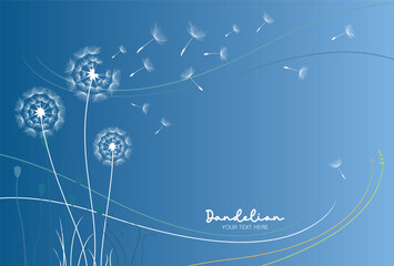 Whimsical Dandelions Blowing in the Wind on a Blue Gradient Background