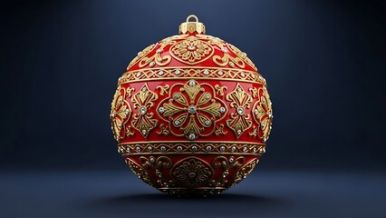 bright red and gold Orthodox Christmas ornament with traditional Eastern European patterns