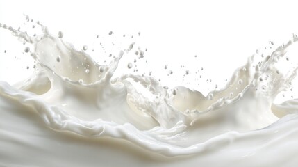 A captivating image capturing the dynamic movement of fresh milk splashing against a white backdrop. The fluid motion and splatter patterns evoke a sense of freshness and purity.