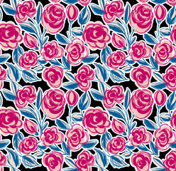seamless scribble flowers pattern. Hand draw abstract ikat pattern.