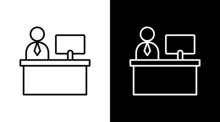 Office Reception Outline White Icon Set Design