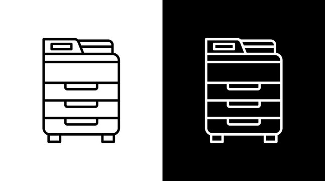 Office Printer Outline White Icon Set Design