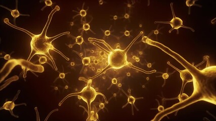 Microscopic view of glowing neurons in motion