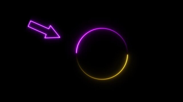 Neon glowing Circle spotter and arrow moving animation for highlight overlay video on black background.