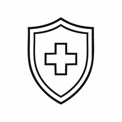 Obraz premium A simple black and white illustration of a shield with a cross symbolizing protection and health