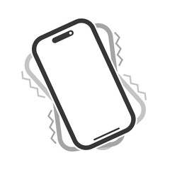 Isolated outline pictogram of modern smartphone vibrating, representing silent mode, no ringing alerts, vibration only notification concept for mobile communication design.