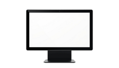 A computer monitor with a blank white screen on transparent background