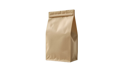 A brown paper bag standing upright on transparent background