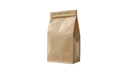 A brown paper bag standing upright on transparent background