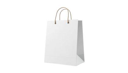 A white shopping bag with brown handles on transparent background