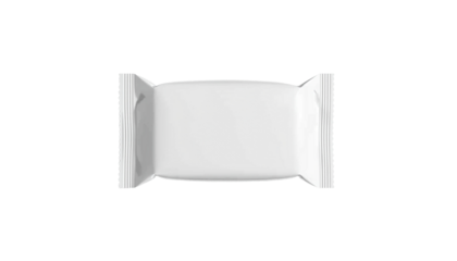 A white candy wrapper on transparent background for advertising and branding purposes