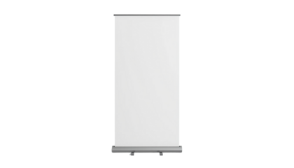 A white roll-up banner on a transparent background for advertising and presentation purposes