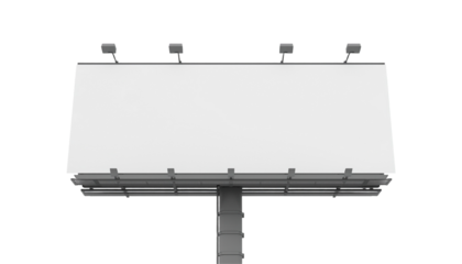 A blank billboard on a pole with spotlights on transparent background