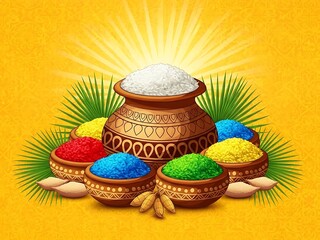 Vibrant holi festival colors and decorations on a bright background