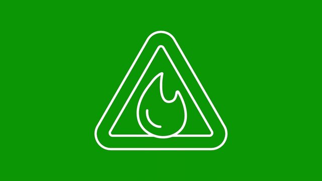 A green triangle with fire symbol on it and flame in background white drop of water green screen animated chromakey background gesture scene colorful design motion elements cartoonish
