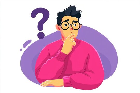 Flat Vector of an Asian Man Wearing a Shirt Showing Question Marks Concept Illustration Generative AI