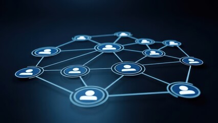 A digital network of connected user icons, showing a web of individuals and interactions