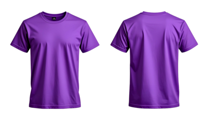 Front and back views of a plain, purple short-sleeved crew neck t-shirt on black