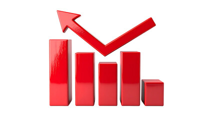 Three-dimensional red bar graph with an upward arrow, conveying growth and progress