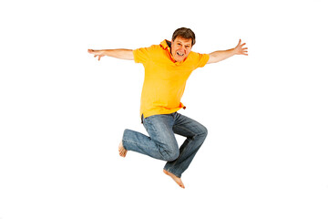Portrait Of man jumping In The Air