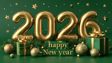 Gold Balloon Numbers 2026 with Gifts and Decorations for New Year Celebration