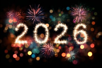 Vibrant new year 2026 fireworks display illuminates the night sky