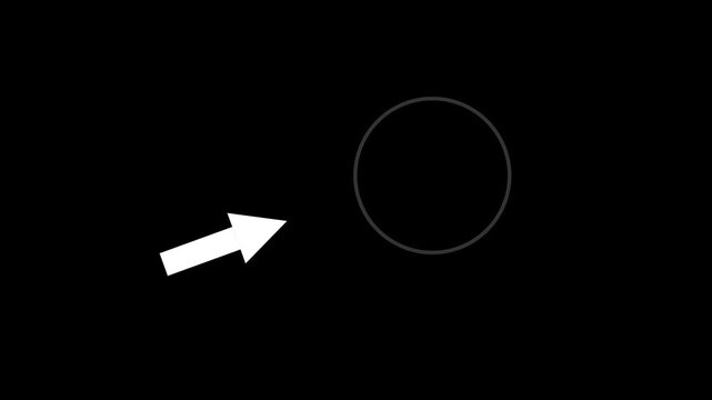 Circle spotter and arrow moving animation for highlight overlay video on black background. 