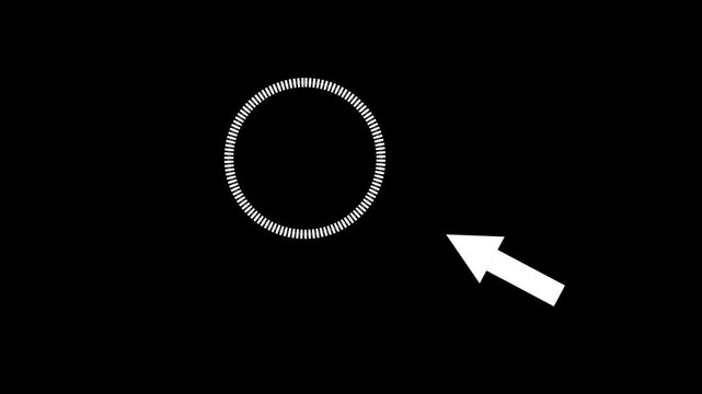 Circle spotter and arrow moving animation for highlight overlay video on black background. 
