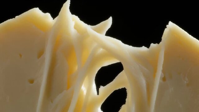 Closeup of a cheese slice being pulled apart revealing its texture and elasticity. 4k Food Footage Video