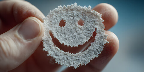 Hand holding paper cut smile face, positive thinking, mental health assessment , world mental health day concept, generative ai