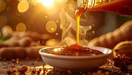 Dynamic Pour of Gourmet Tamarind Sauce, Generative AI