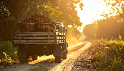 Tamarind Harvest Transportation on a Rural Road, Generative AI