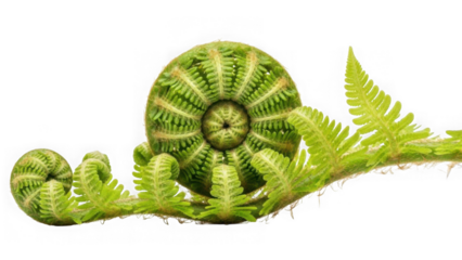 green fern leaf curling up with fronds unfurling