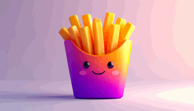 Adorable French Fries Character with a Cheerful Expression.