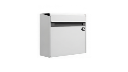 modern white metal mailbox with number 42 on it