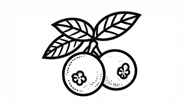 Detailed line art illustration of cranberries with leaves, simple design.