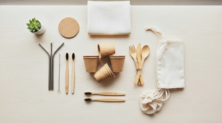 bamboo kitchen utensil set with bamboo toothbrush, cups, straws