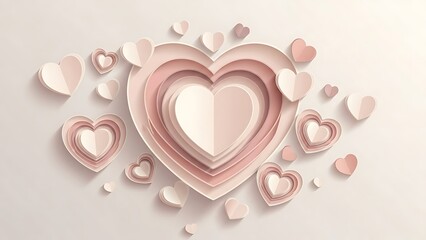 Layered heart shapes in soft pink hues on white background