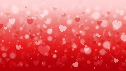 Beautiful red background with floating hearts and bokeh lights